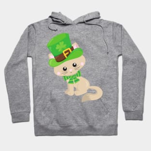 Saint Patrick's Day Cat, Leprechaun Hat, Clovers Hoodie